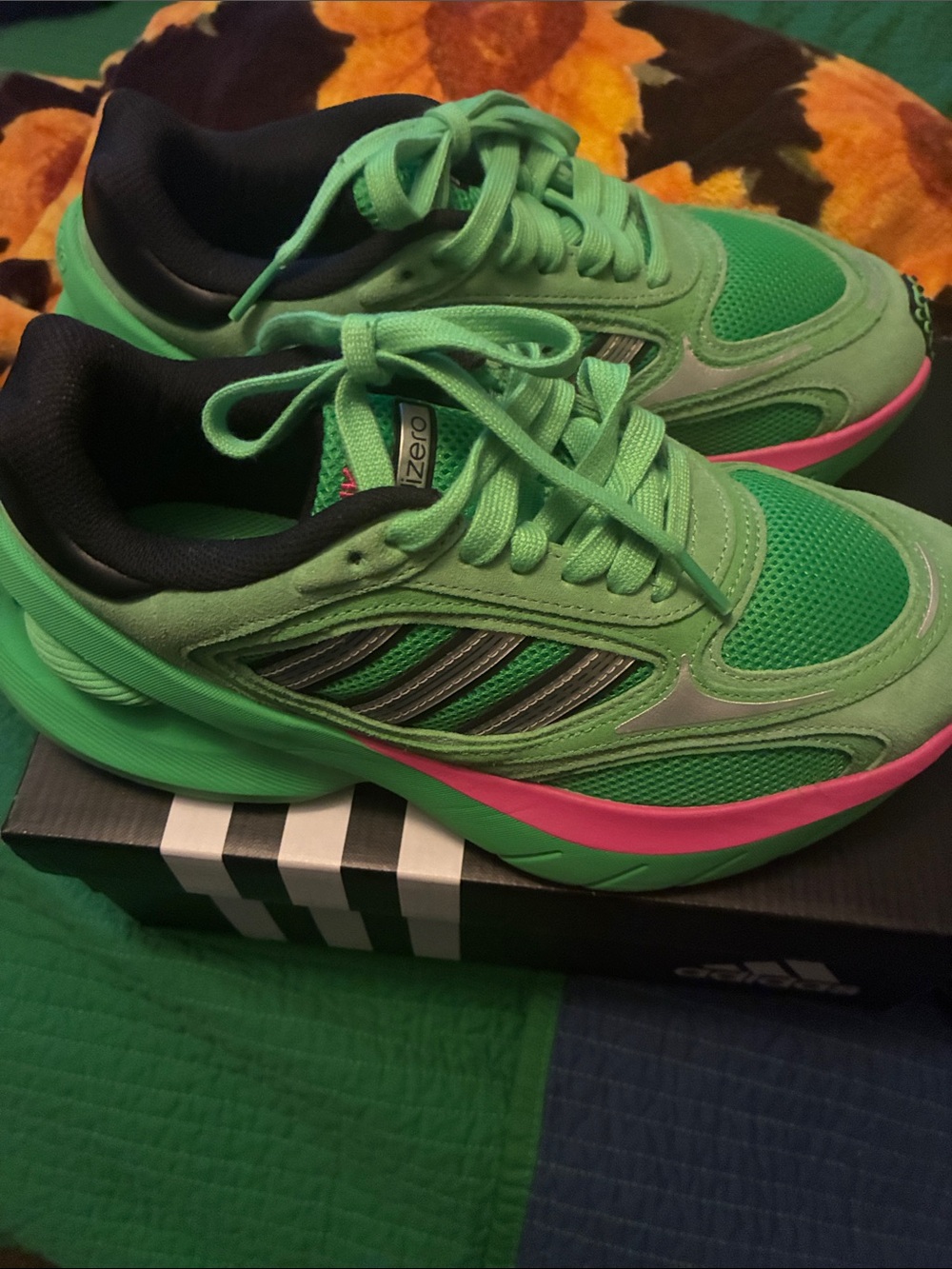Adidas Adizero Goukana Pink, Green , and Black Sneakers